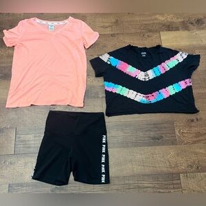 PINK by Victoria’s Secret bundle 3 pieces Sz Medium 2 shirts 1 pair shorts